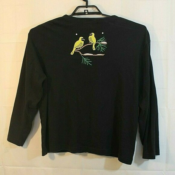 Bobby C Cardigan Womens Black Yellow Bird Embroidered Sweater Size XL - Picture 4 of 5